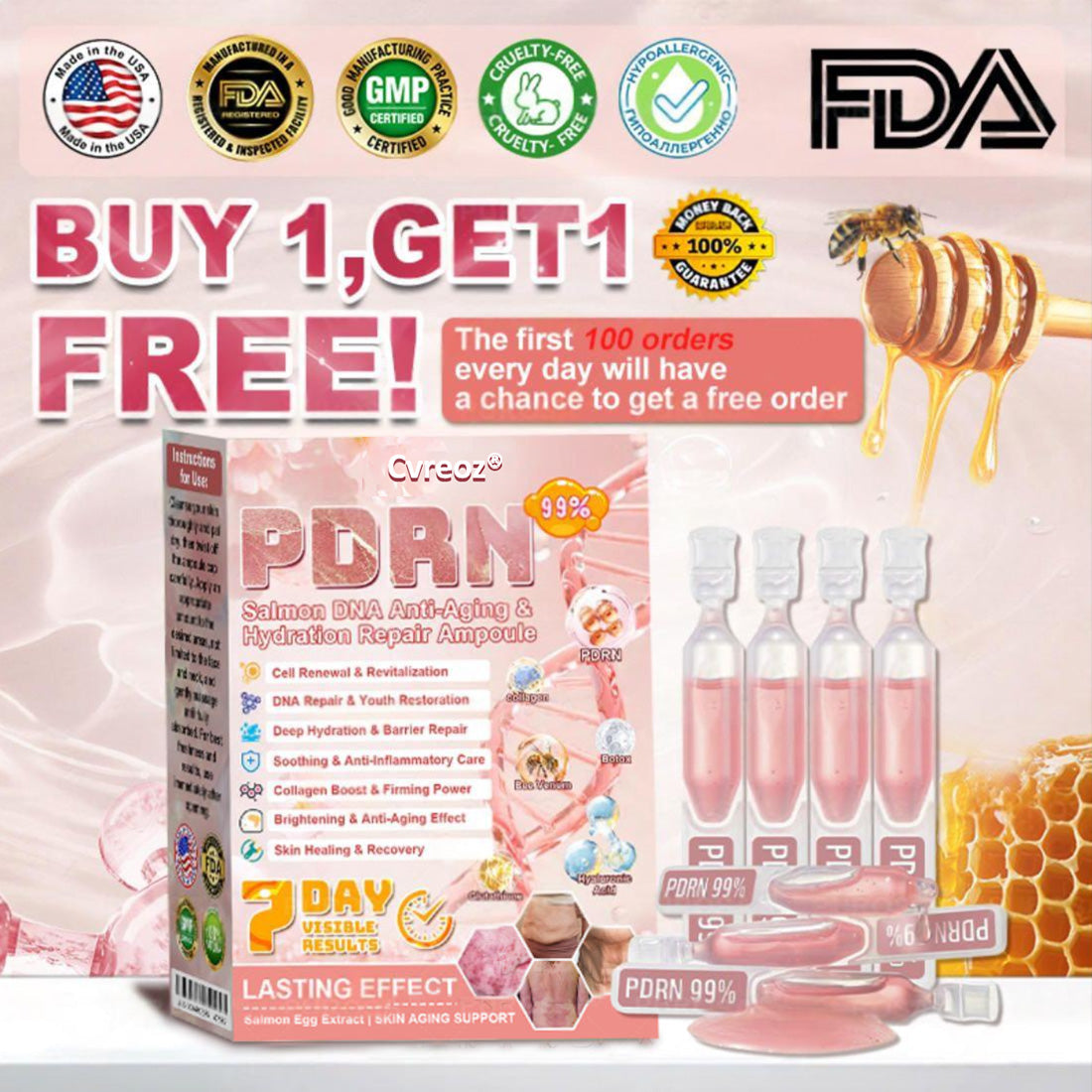 Cvreoz® 𝟗𝟗% 𝐩𝐮𝐫𝐞 𝐏𝐃𝐑𝐍 𝐒𝐚𝐥𝐦𝐨𝐧 𝐃𝐍𝐀 𝐀𝐧𝐭𝐢-𝐀𝐠𝐢𝐧𝐠 𝐀𝐦𝐩𝐨𝐮𝐥𝐞 𝘄𝗶𝘁𝗵 𝟵𝟵% 𝗦𝗮𝗹𝗺𝗼𝗻 𝗗𝗡𝗔 𝗣𝗗𝗥𝗡 + 𝗕𝗲𝗲 𝗩𝗲𝗻𝗼𝗺 · 𝟳𝗫 𝗗𝗲𝗲𝗽 𝗛𝘆𝗱𝗿𝗮𝘁𝗶𝗼𝗻 | 𝐓𝐚𝐫𝐠𝐞𝐭𝐬 𝐰𝐫𝐢𝐧𝐤𝐥𝐞𝐬, 𝐝𝐫𝐲𝐧𝐞𝐬𝐬, 𝐫𝐞𝐝𝐧𝐞𝐬𝐬, 𝐝𝐚𝐫𝐤 𝐬𝐩𝐨𝐭𝐬, 𝐩𝐮𝐫𝐩𝐮𝐫𝐚, 𝐢𝐧𝐟𝐥𝐚𝐦𝐦𝐚𝐭𝐢𝐨𝐧, 𝐚𝐧𝐝 𝐦𝐨𝐫𝐞 — 𝐕𝐢𝐬𝐢𝐛𝐥𝐞 𝐑𝐞𝐬𝐮𝐥𝐭𝐬 𝐢𝐧 𝟕 𝐃𝐚𝐲𝐬